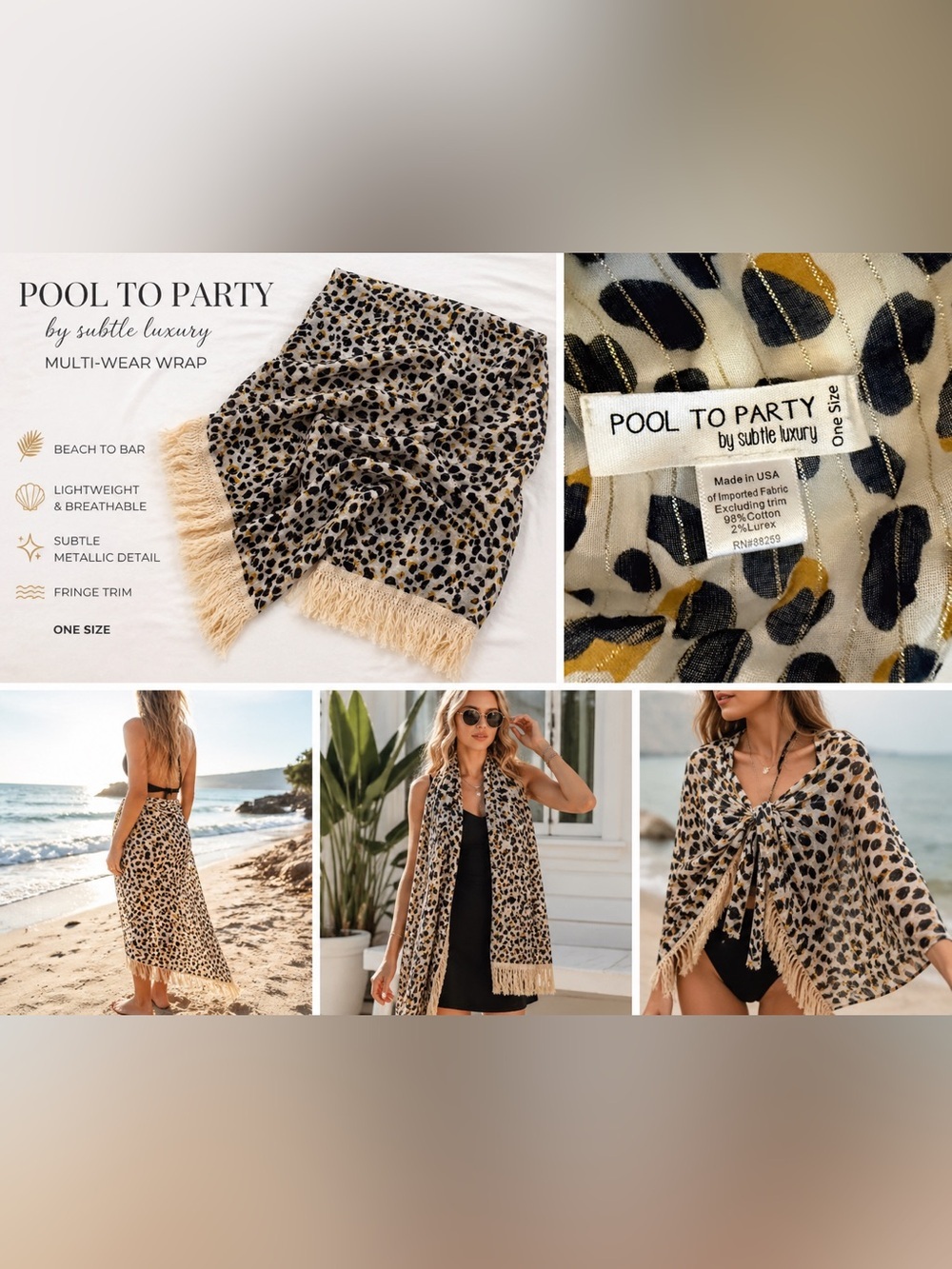 Pool to Party by Subtle Luxury Multi-Wear Wrap Coverup – One Size - Picture 3 of 5